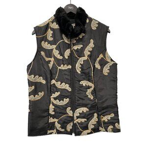 Vintage Robert Kitchen Embroidered Vest Size Large Faux Fur Collar Deadstock NEW